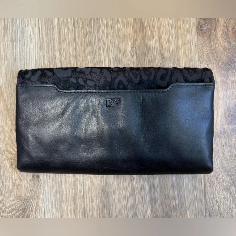Diane von Furstenberg Black Leather Haircalf Clutch